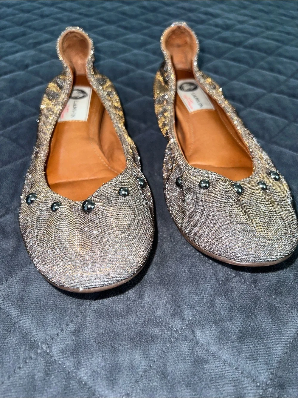 Lanvin Ballet Flats Women’s Size 6 Metallic Silver Sparkle Parisian Shoes
